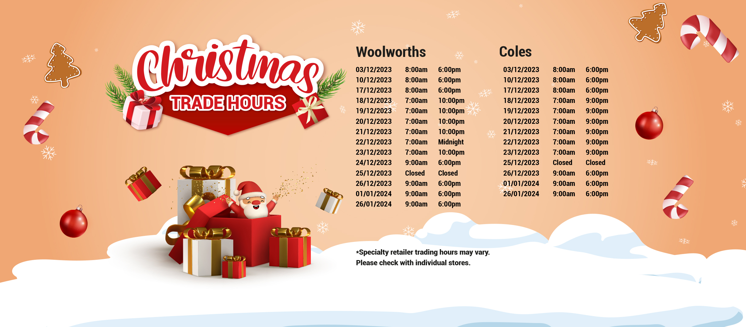 Christmas Trading Hours at Pelican Waters